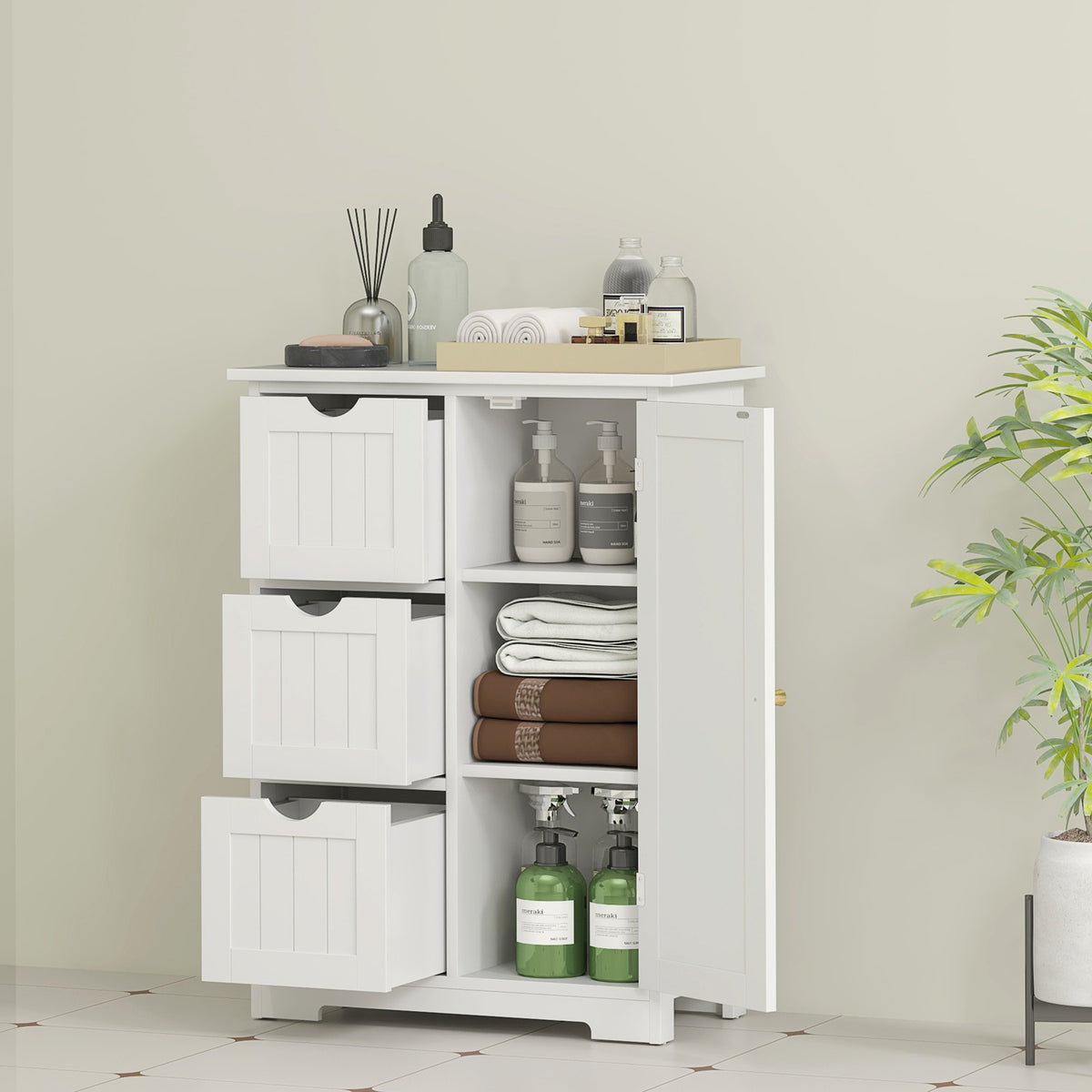 Witte badkamerkast met 3 laden en verstelbare plank