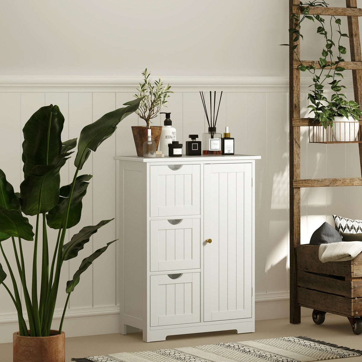 Witte badkamerkast met 3 laden en verstelbare plank