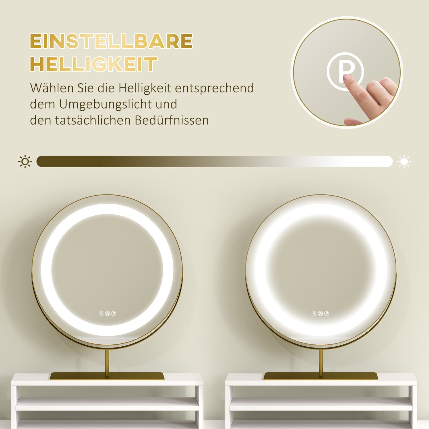 Witte kaptafel met LED-spiegel en opberglades
