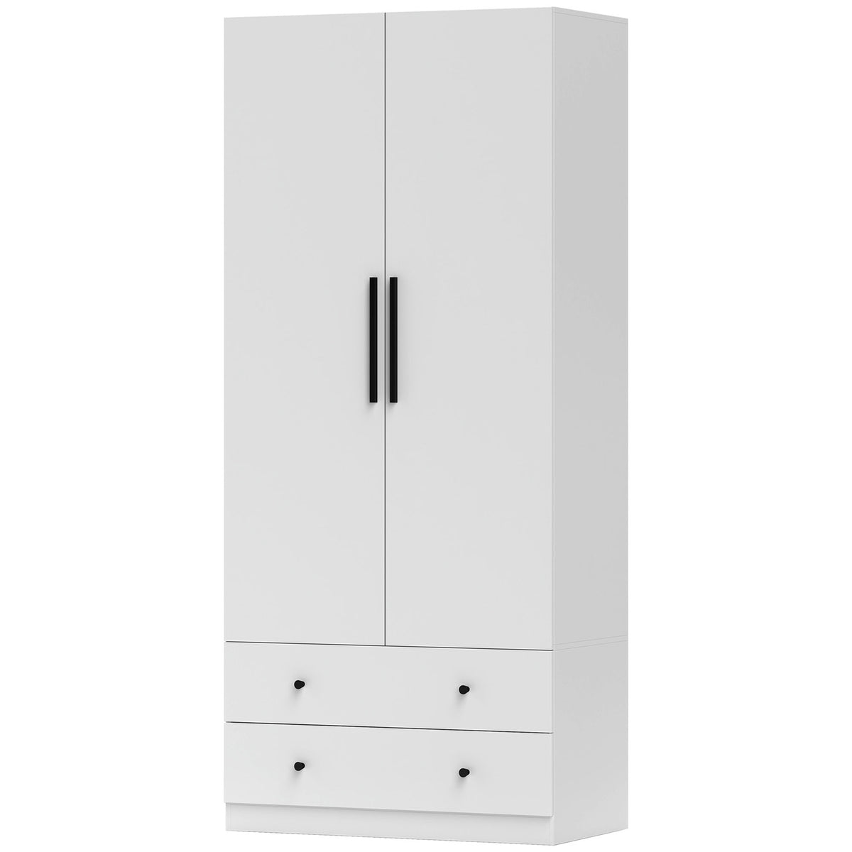 Witte kledingkast met twee deuren, kledingroede en lades