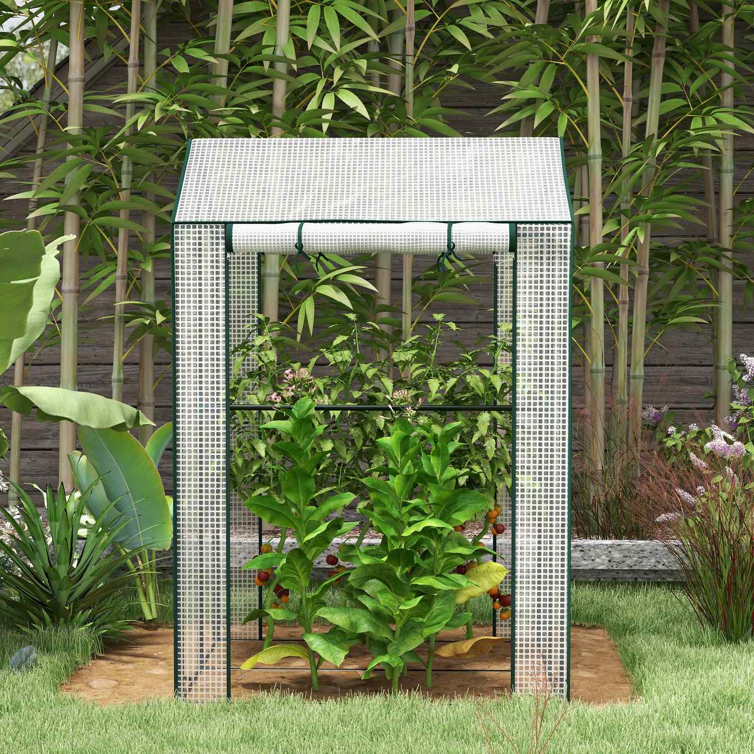 Serre blanche coupe-vent avec doubles portes, 100x80x150 cm