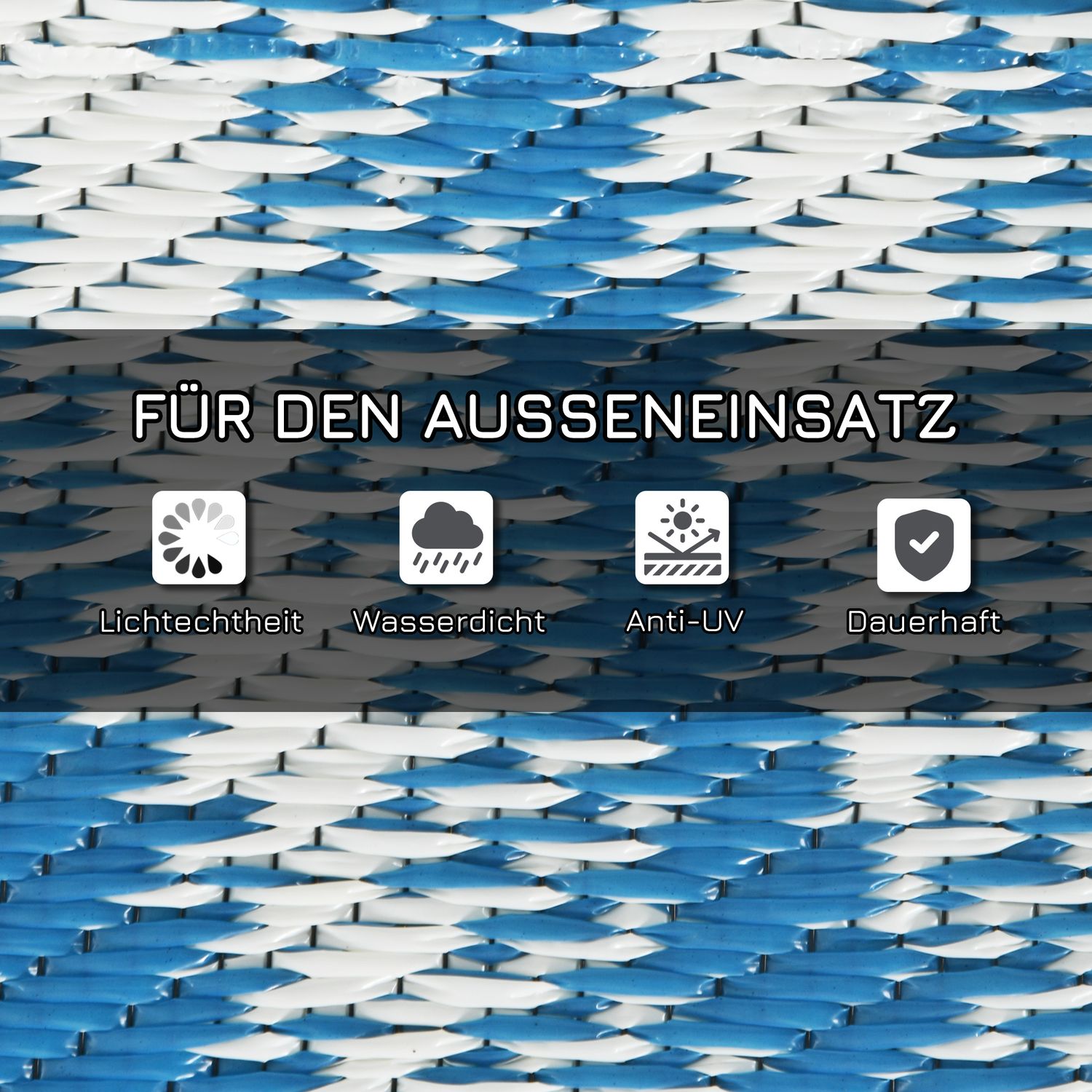 Omkeerbaar buitenkleed met tas, 182x274cm, blauw