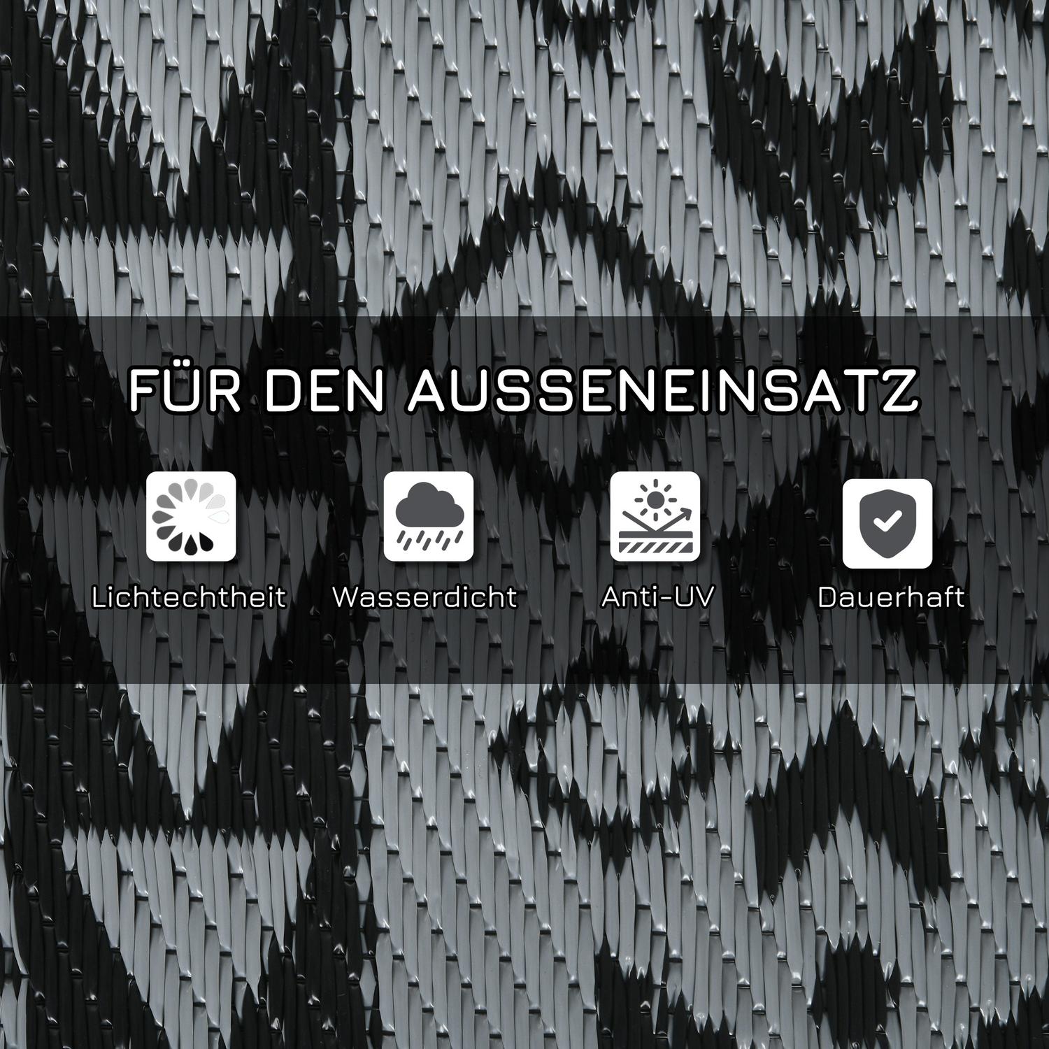 Keerbaar buitenkleed, waterafstotend, 182x274cm, zwart/grijs