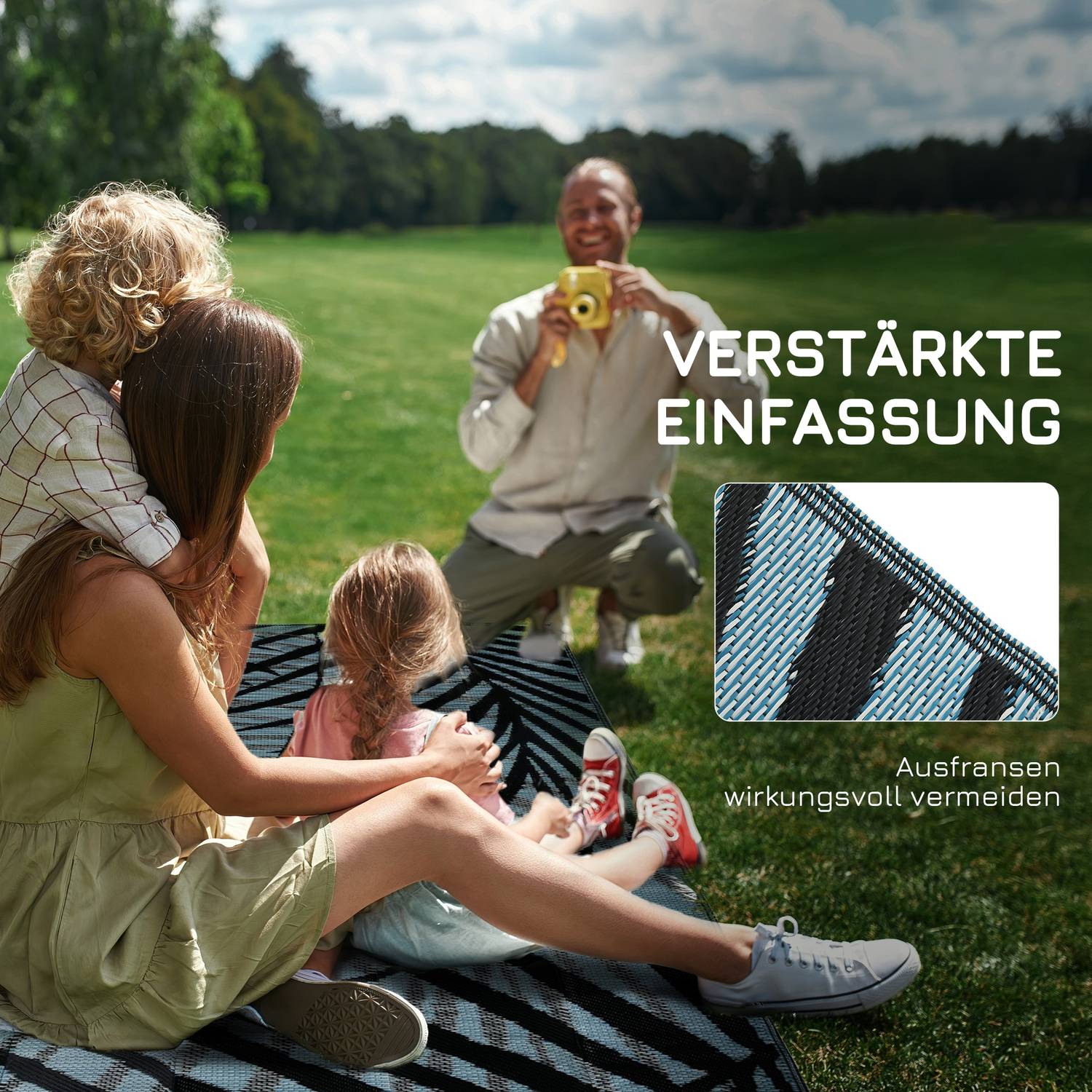 Omkeerbaar waterafstotend buitenkleed, zwart/blauw, 182x274 cm
