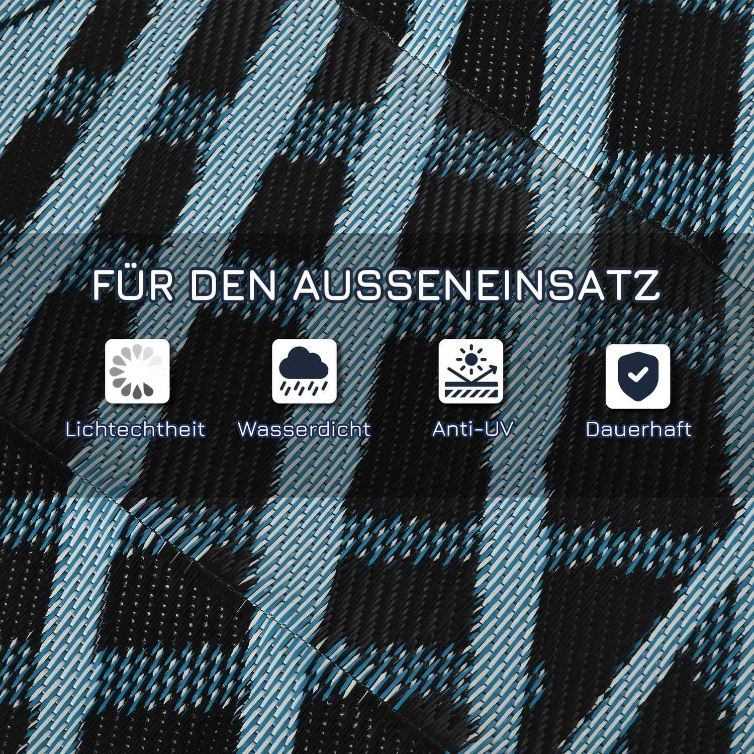 Omkeerbaar waterafstotend buitenkleed, zwart/blauw, 182x274 cm
