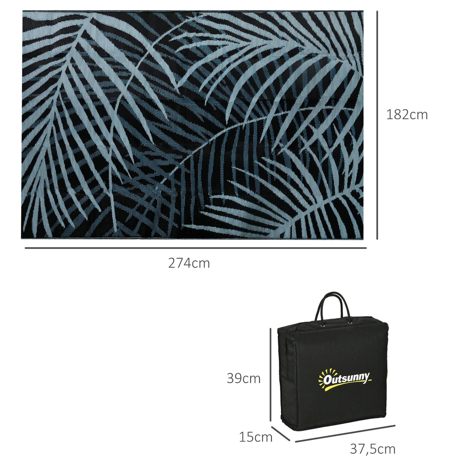 Omkeerbaar waterafstotend buitenkleed, zwart/blauw, 182x274 cm