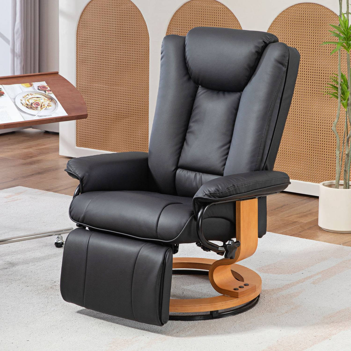 Draaibare relaxstoel, kunstleer, zwart, 150 kg draagvermogen
