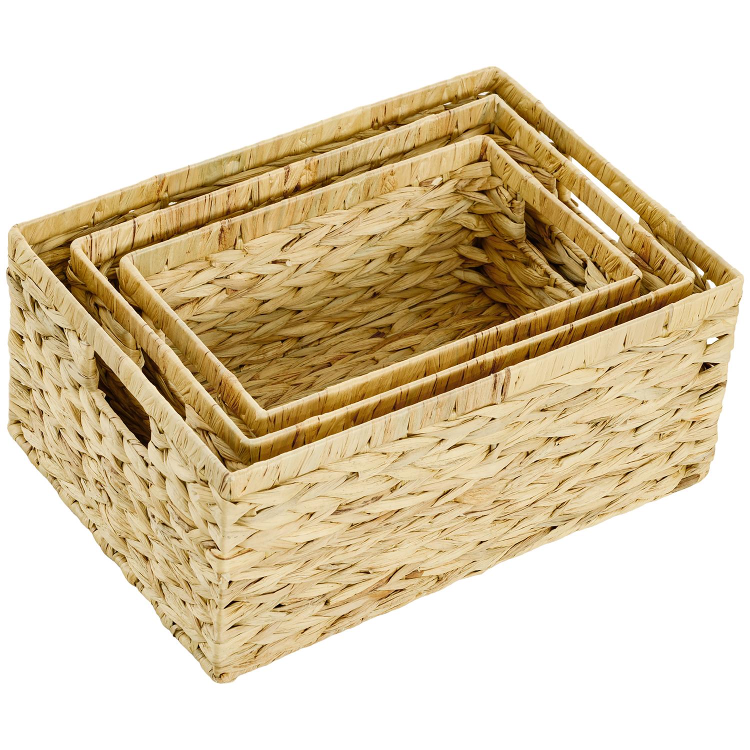Geweven waterhyacint opbergmanden, set van 3, 40x30x18 cm
