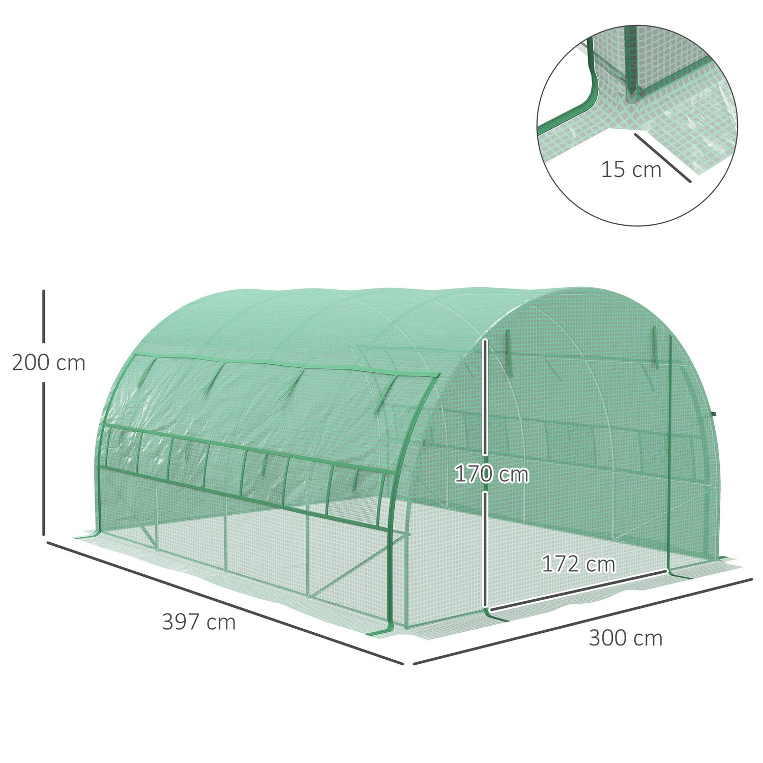 Växthuspolytunnel – Walk-In, UV-skyddad, 3,97x3x2M