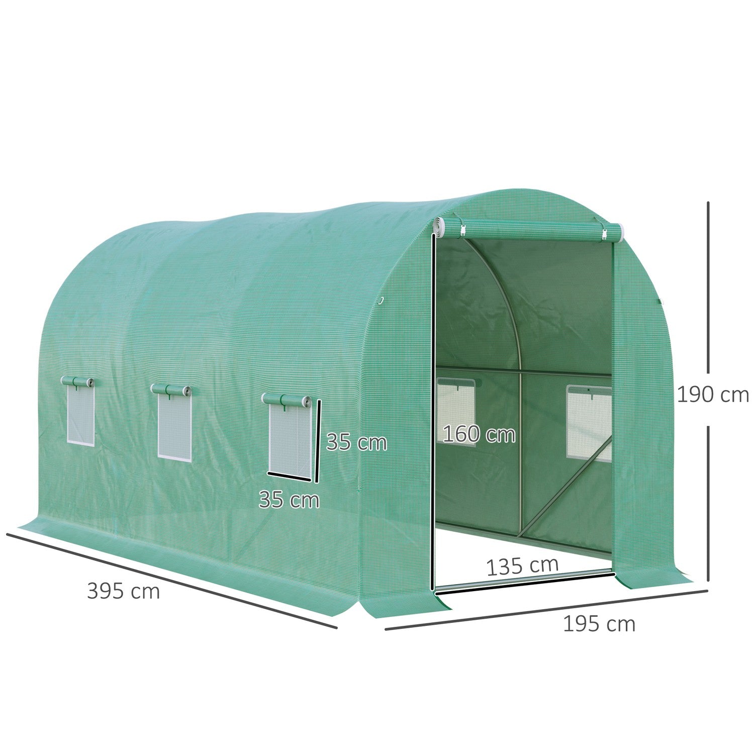 Serre tunnel avec 6 fenêtres en filet – 395x195x190 cm