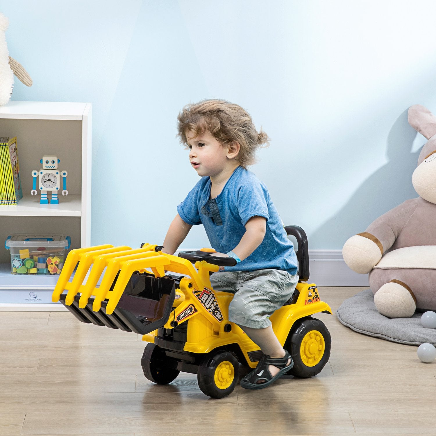 Rijdend graafmachinespeelgoed met schep en geluid, 3-4 jaar, geel