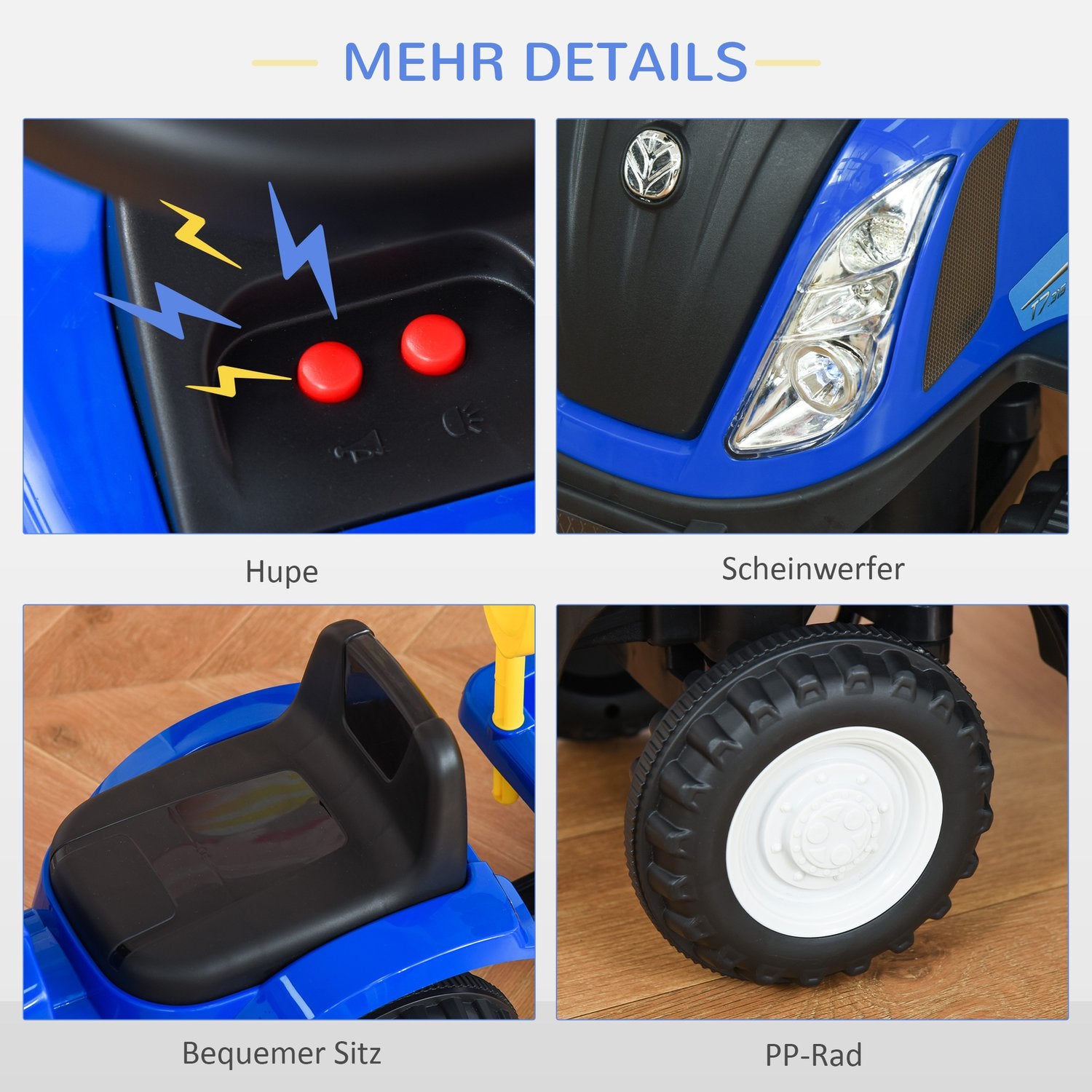 Voiture porteur pour enfant avec klaxon – plastique et métal bleu