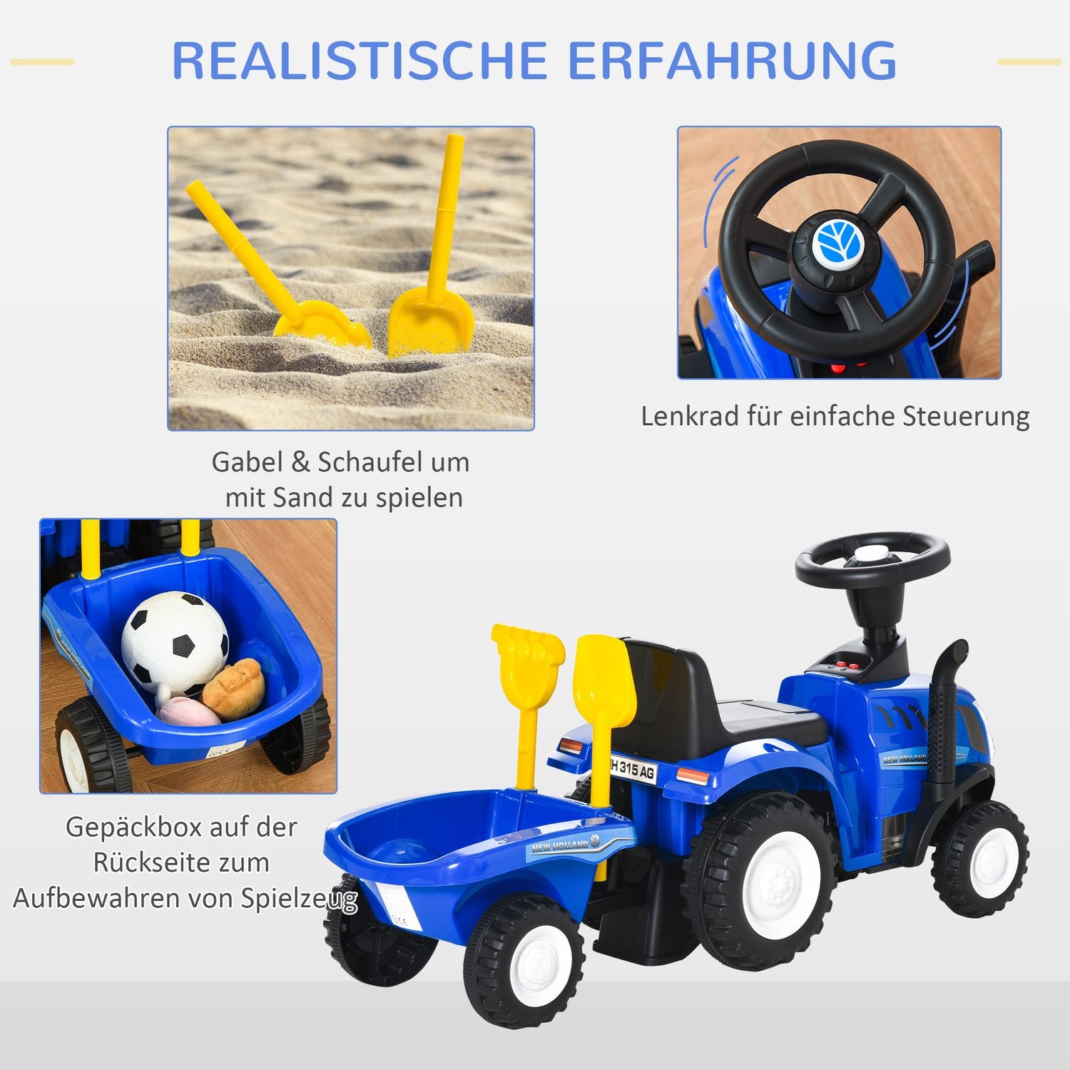 Voiture porteur pour enfant avec klaxon – plastique et métal bleu