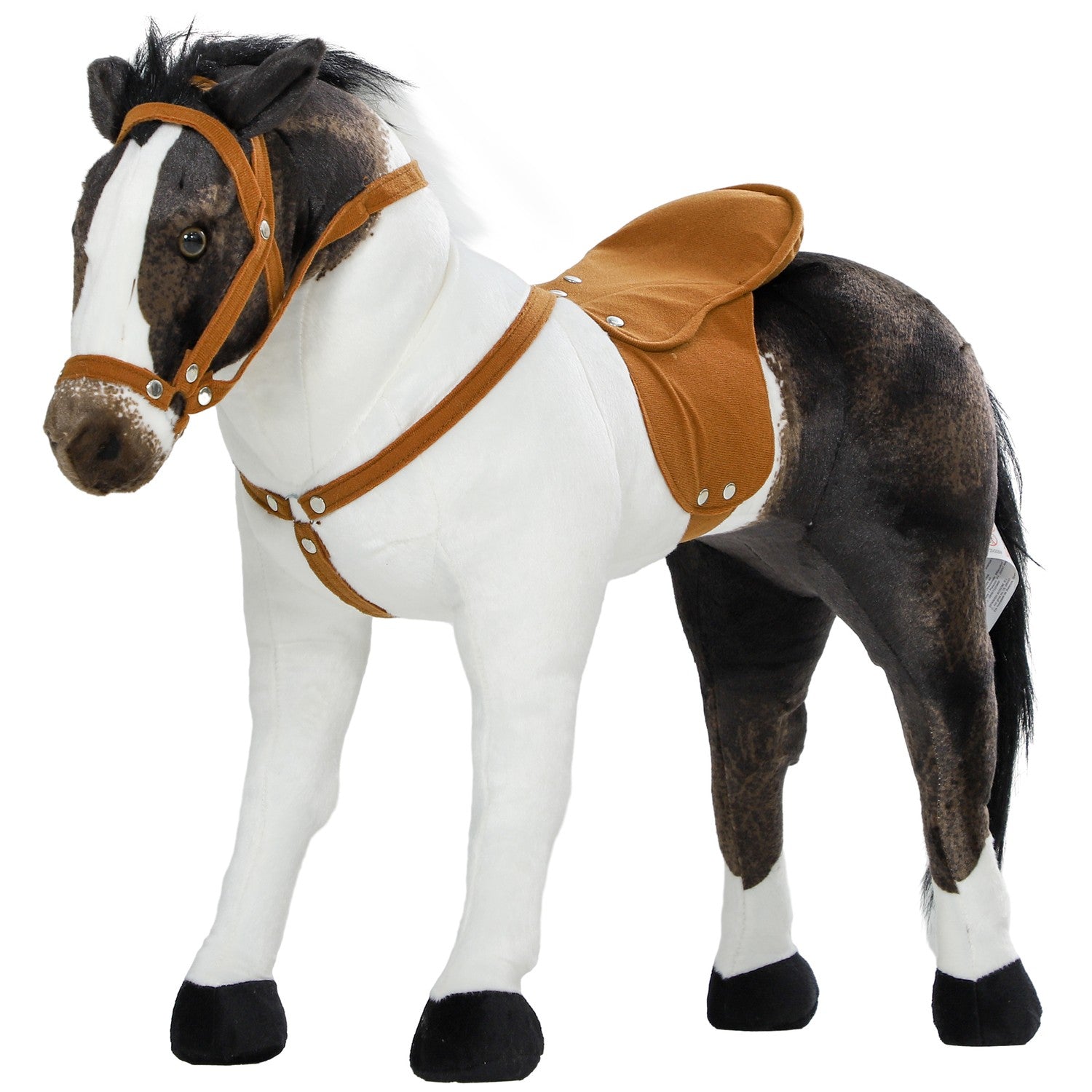 Rijdier met geluid, 48 cm, zadel en hoofdstel, bruin/crème