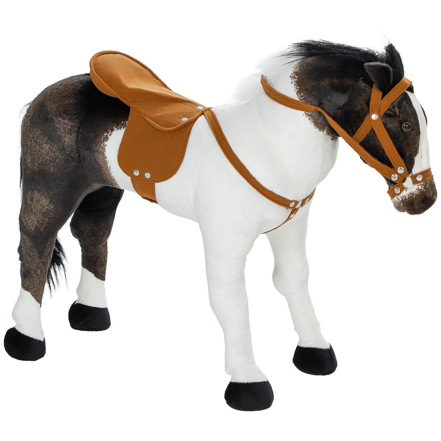 Rijdier met geluid, 48 cm, zadel en hoofdstel, bruin/crème